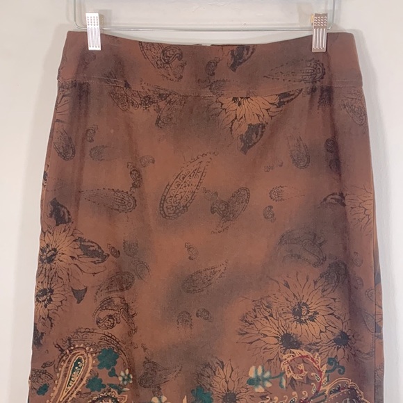 Requirements Petite Autumn Fall High Waisted Women’s Size 8P Paisley Brown Skirt - Picture 3 of 12